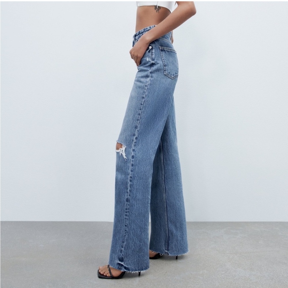 Zara High Waist Full Length Wide Leg Jeans